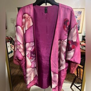 Pink Floral Women's 100% Silk Kimono Robe
